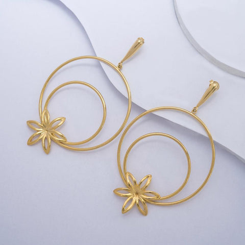Flower Dangle Earrings in Yellow Gold Filled