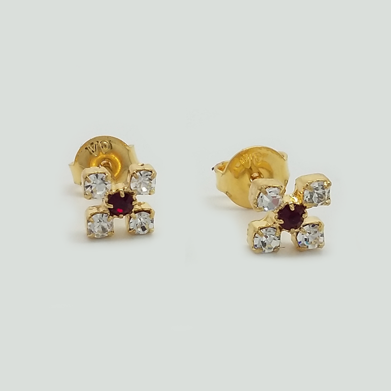 Stud Earrings in Yellow Gold Filled with Gemstones