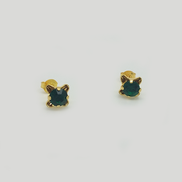 Stud Earrings in Yellow Gold Filled with Green Gemstone