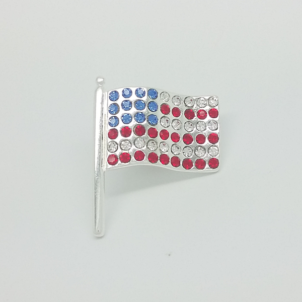 USA Flag Pin in Silver Filled with Gemstones