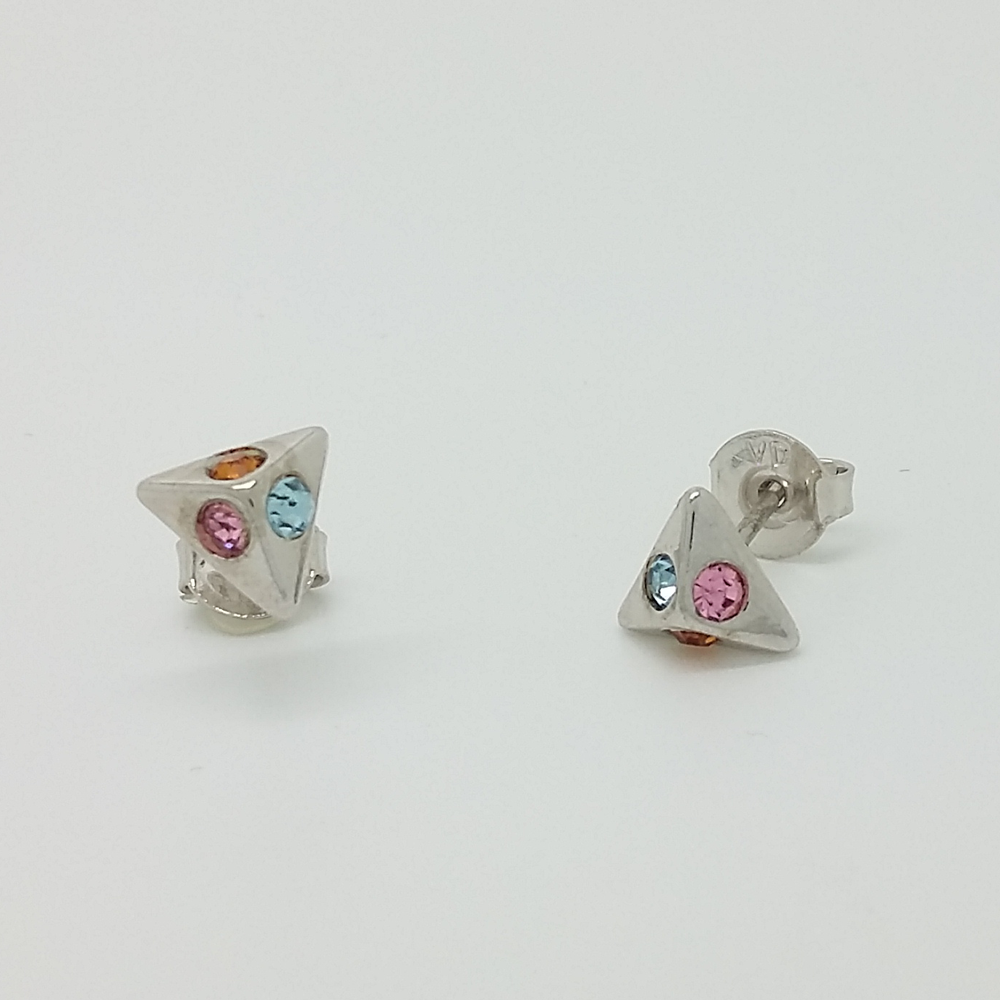 Pyramid Stud Earrings in White Gold Filled with Gemstones