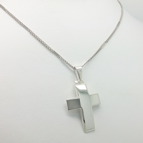 Cross Pendant Necklace in Silver 925 and Link Chain in White Gold Filled