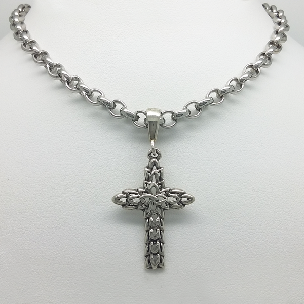 Gothic Cross in Silver 925 with Rolo Link in Stainless Steel