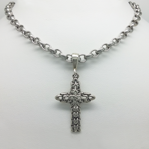 Gothic Cross in Silver 925 with Rolo Link in Stainless Steel