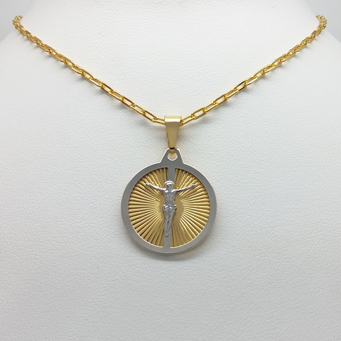 Jesus Pendant Necklace in Yellow Gold Filled with Link Chain