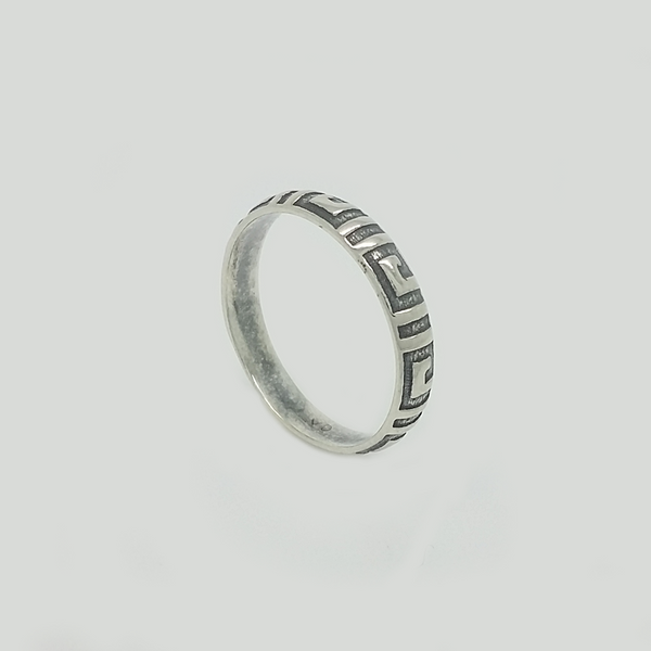 Greek Band Ring in Aged Silver 925