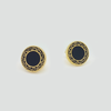 Greek Stud Earrings in Yellow Gold Filled and Black Enamel