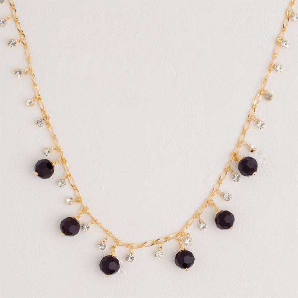 Necklace in Yellow Gold Filled with Black & Clear Gemstones