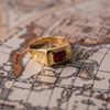 Man Ring, Solitaire Ring, Classic Ring, Red Ring, Red Gemstone Ring, Red Cubic Zirconia, Yellow Gold Plated Ring.
