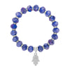Hamsa Hand of Fatima Bracelet for Women and Girls with Evil Eye, Stretch Bangle with 10mm Purple Real Cubic Zirconia Beads