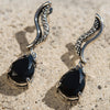 Black Dangle Earrings in Aged White Gold Filled with Zircon Gemstones