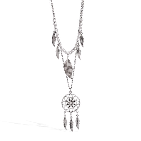 Dreamcatcher Layered Necklace in 14k White Gold