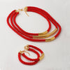 Jewelry Set, Choker & Bracelet, Red Bracelet, Red Necklace, Red Ropes, Gold Plated Choker, Plated Gold Plated Bracelet