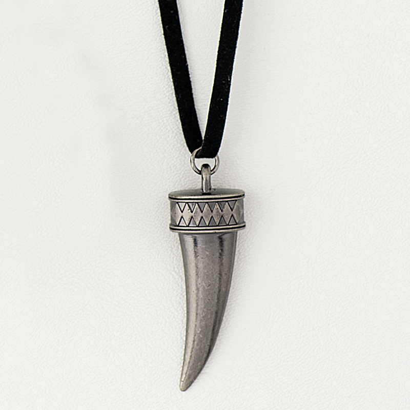 Black Leather Necklace for Men with Stainless Steel Tiger Fang, Talisman Boho Jewelry