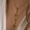 Drop Necklace in Yellow Gold Filled with Pink Cubic Zirconia Gemstones