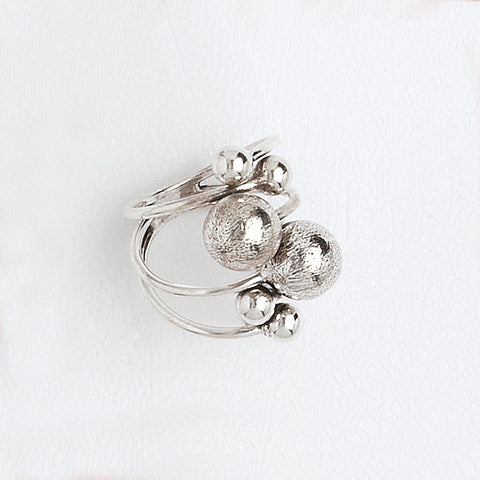 Balls Ring, Aged White Gold Plated Ring, Everyday Ring
