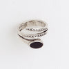 Three Branches Black Enamel Oval Center Clear Gemstones 14Kt Aged White Gold Filled Ring