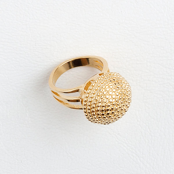 Half Textured Sphere Ring, Fireworks Yellow Gold Filled Ring, Concktail Ring