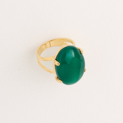 Green Agate Gemstone Ring in Yellow Gold Filled
