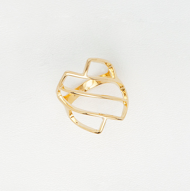 Diagonal Lines Ring, Open Top Ring, Yellow Gold Plated Ring