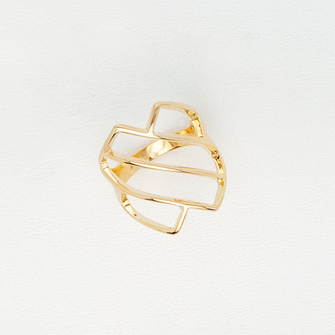 Diagonal Lines Ring, Open Top Ring, Yellow Gold Plated Ring