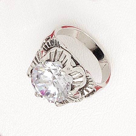 Ring White Gold Filled Flower Top with Cubic Gemstone