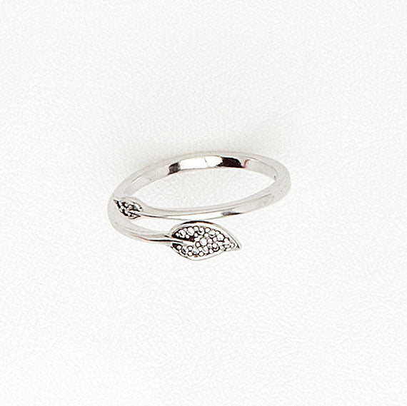 Midi Ring in White Gold with Cubic Zirconia, Leafs Band for Girls