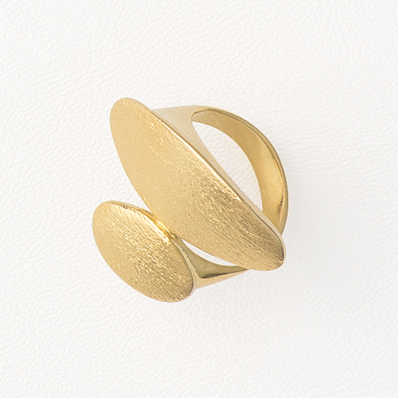 Ovals Top Ring, Yellow Gold Plated Ring, Textured Ring