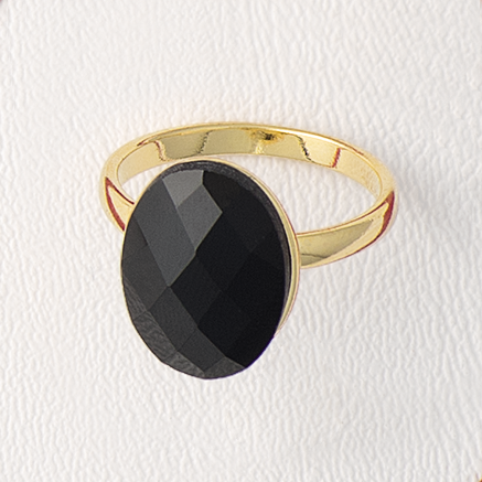 Black Onyx Gemstone Ring in Yellow Gold Filled