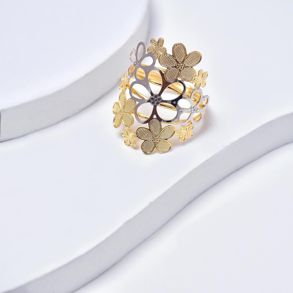Yellow and White Gold Filled Flowers Ring for Women