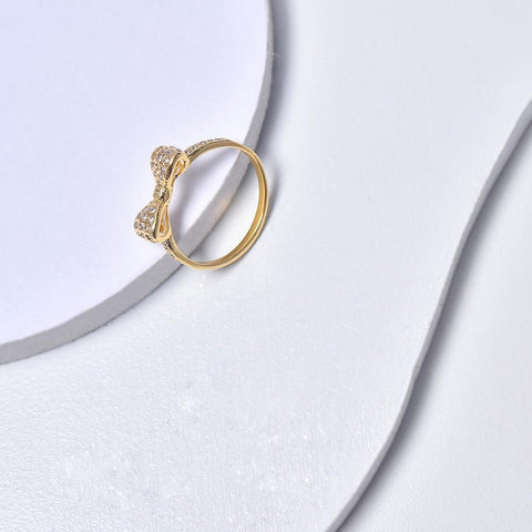 Bow Ring, Yellow Gold Plated Ring, Cubic Zirconia Gemstones, Gemstones Ring