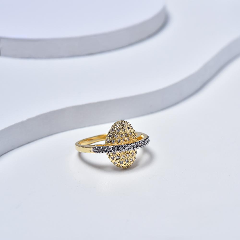 Ring in Yellow Gold Filled with Cubic Zirconia Gemtones & Silver Enamel