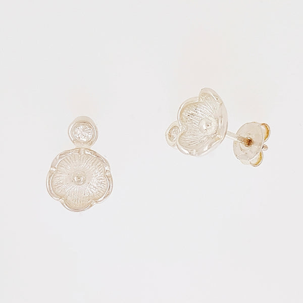 Flower Stud Earrings in Silver with Clear Gemstones