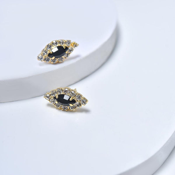 Stud Earrings in Yellow Gold Filled with Black & Clear Cubic Zirconia Gemstones