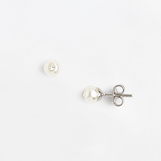 Pearls Stud Earrings in White Gold Filled with Gemstones