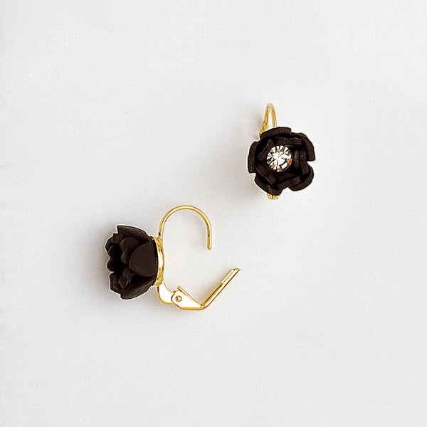 Lever Earrings in Black Acrylic and Yellow Gold Filled with Gemstone