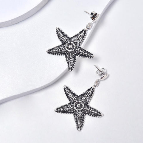Starfish Earrings in Aged White Gold Filled