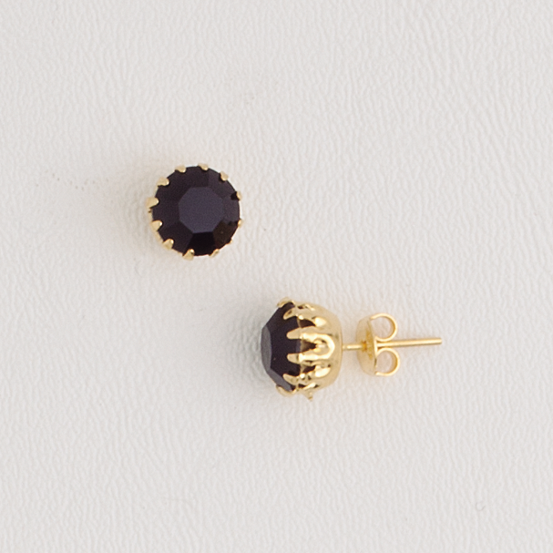 Stud Earrings in Yellow Gold Filled with Black Gemstone
