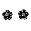 Rose Stud Earrings for Women with Round Cubic Zirconia in White Gold
