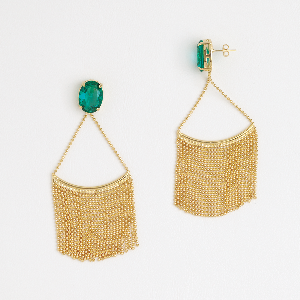 Green Statement Earrings, Yellow Gold Filled Earrings, Cubic Zirconia Gemstones, Dangle Earrings
