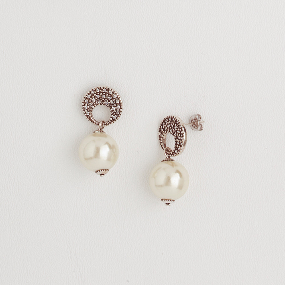 Classic Dangle Earrings for Women with Pearls and Cubic Zirconia Gemstones