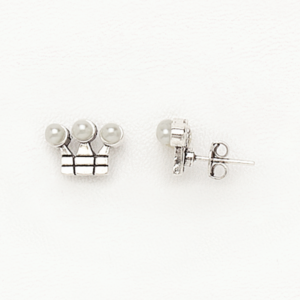 Little Crown Earrings for Women and Girls in White Gold Filled with Pearls