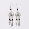 Dreamcatcher Earrings for Women and girls with Black Glass Beads, 14k White Gold Boho Jewelry