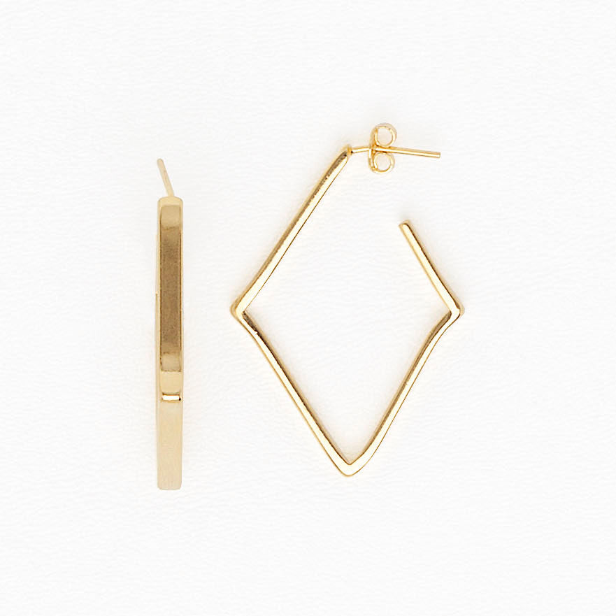 Geometric Yellow Gold Dangle Earrings for Women and Girls, Minimalist Jewelry