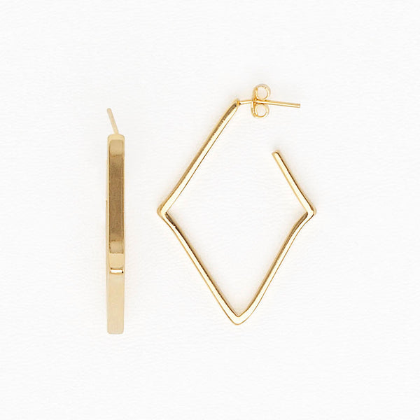 Geometric Yellow Gold Dangle Earrings for Women and Girls, Minimalist Jewelry