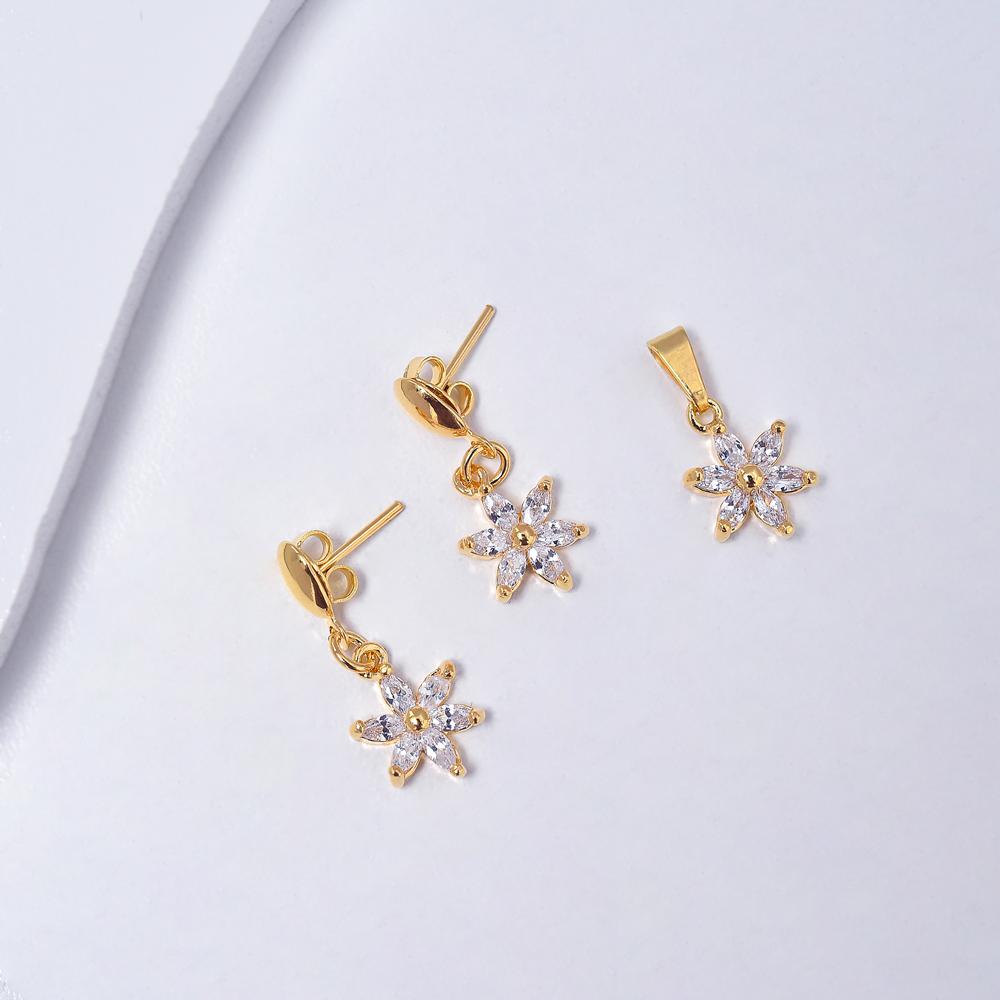 Flowers Earrings & Pendant in Yellow Gold Filled with Cubic Zirconia Gemstones