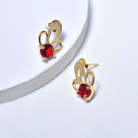 Stud Earrings in Yellow Gold Filled with Red Cubic Zirconia Gemstones