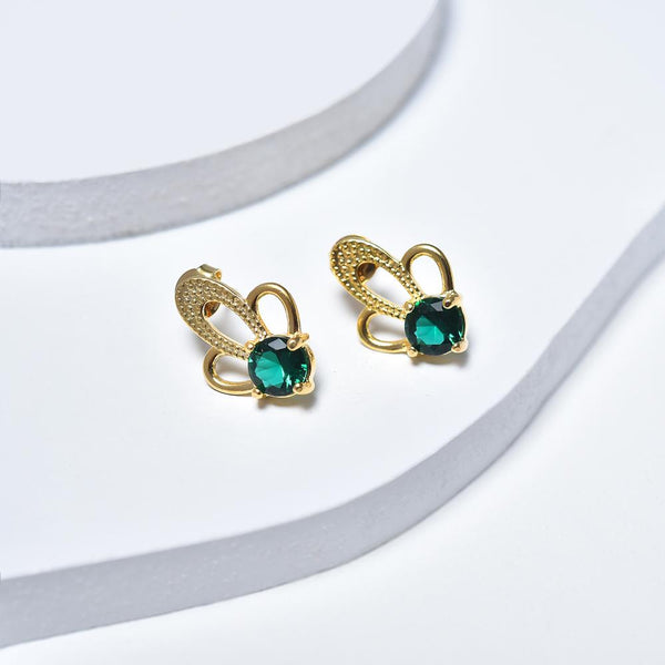 Stud Earrings in Yellow Gold Filled with Green Cubic Zirconia Gemstones