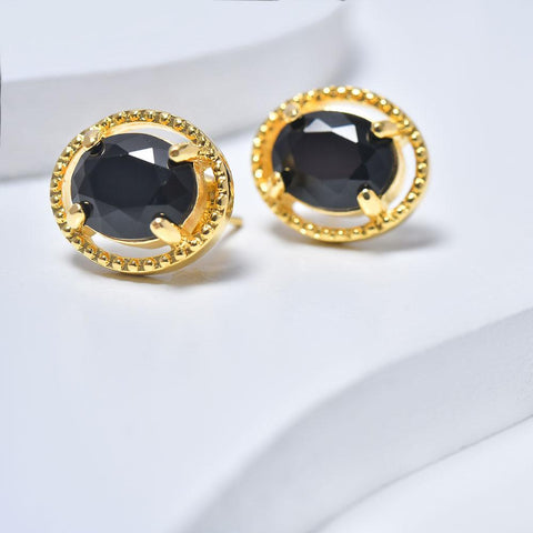 Oval Earrings in Yellow Gold Filled with Black Cubic Zirconia