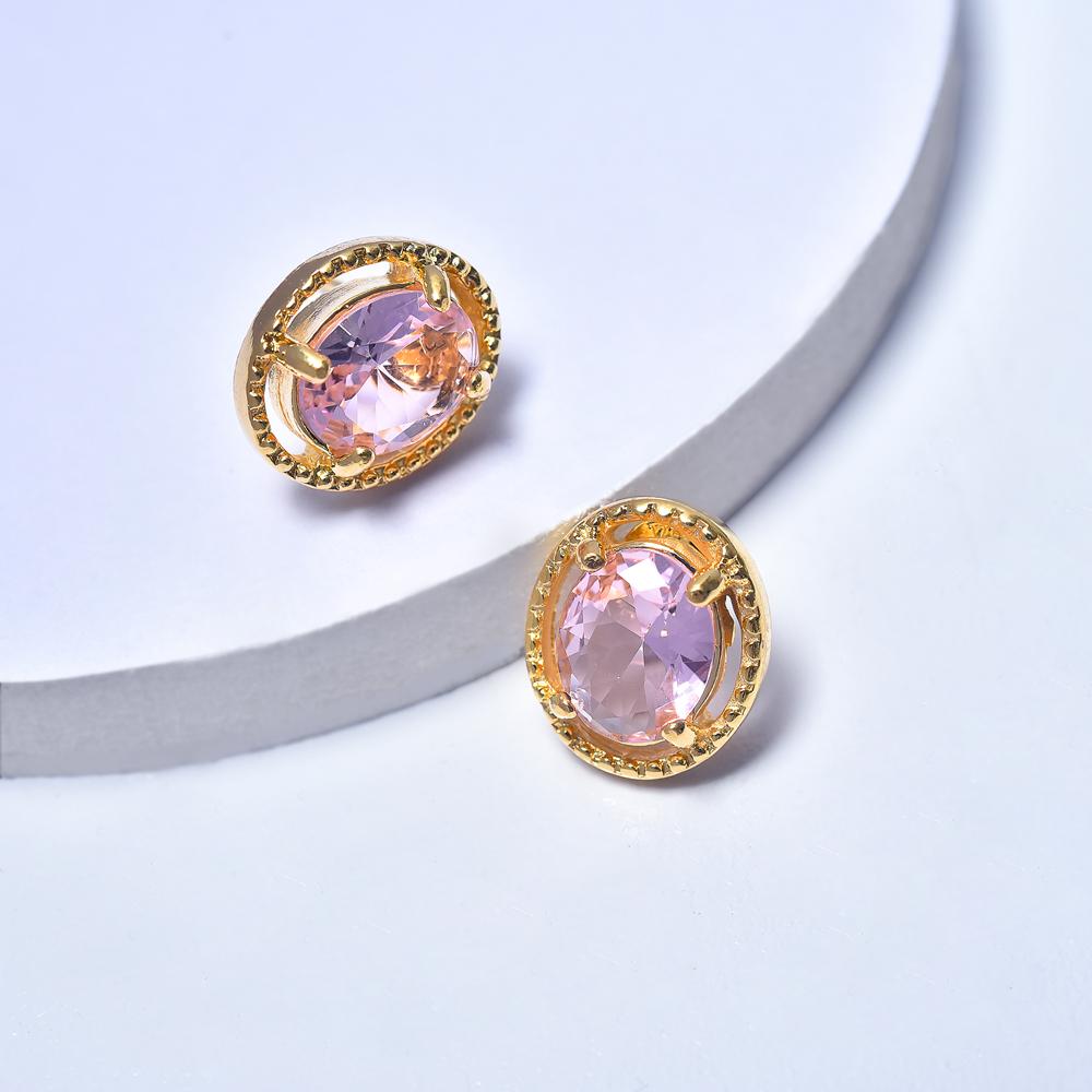 Oval Earrings in Yellow Gold Filled with Rose Cubic Zirconia